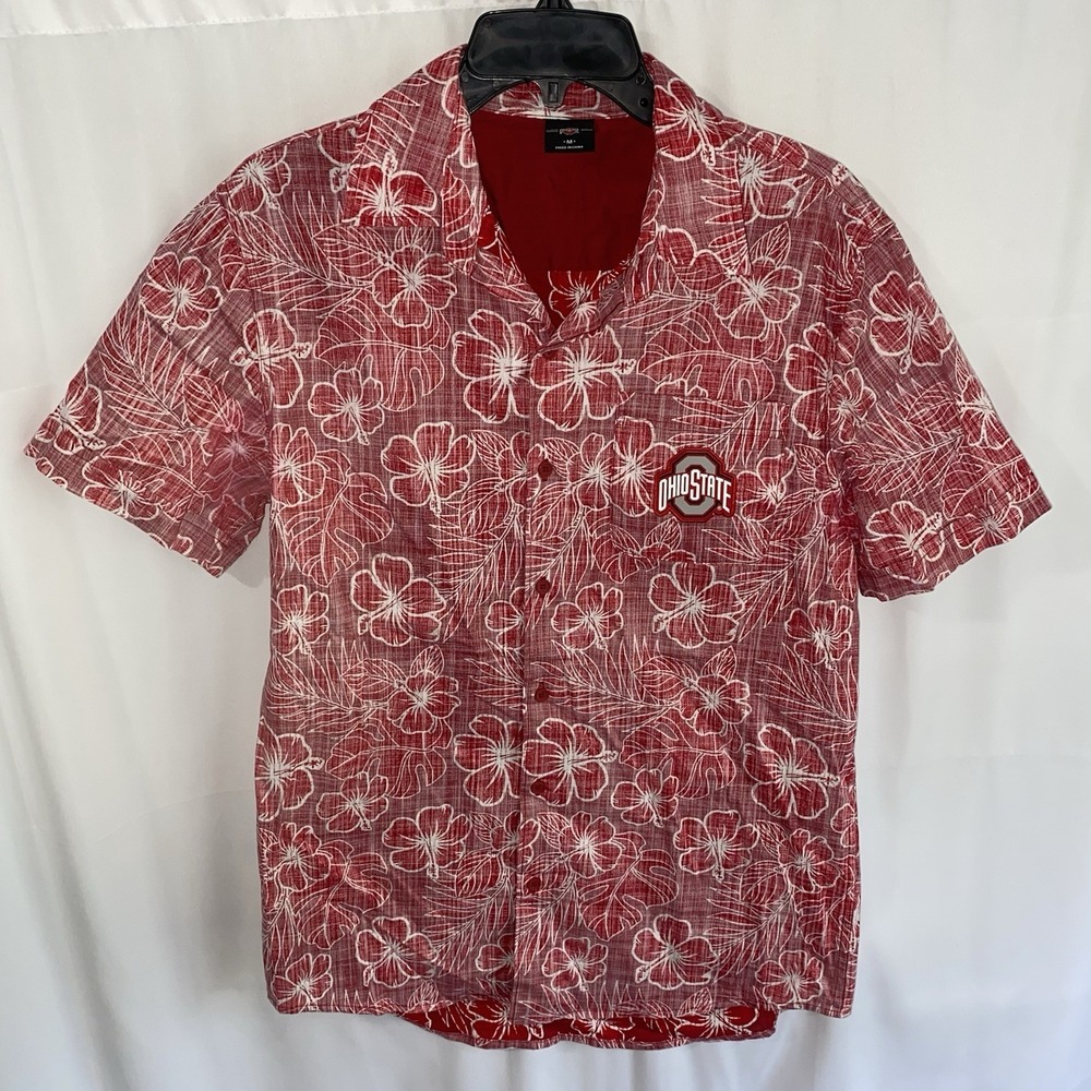 Ohio State Buckeyes Shirt Medium Red Button Up Hawaiian Camp Reverse Print